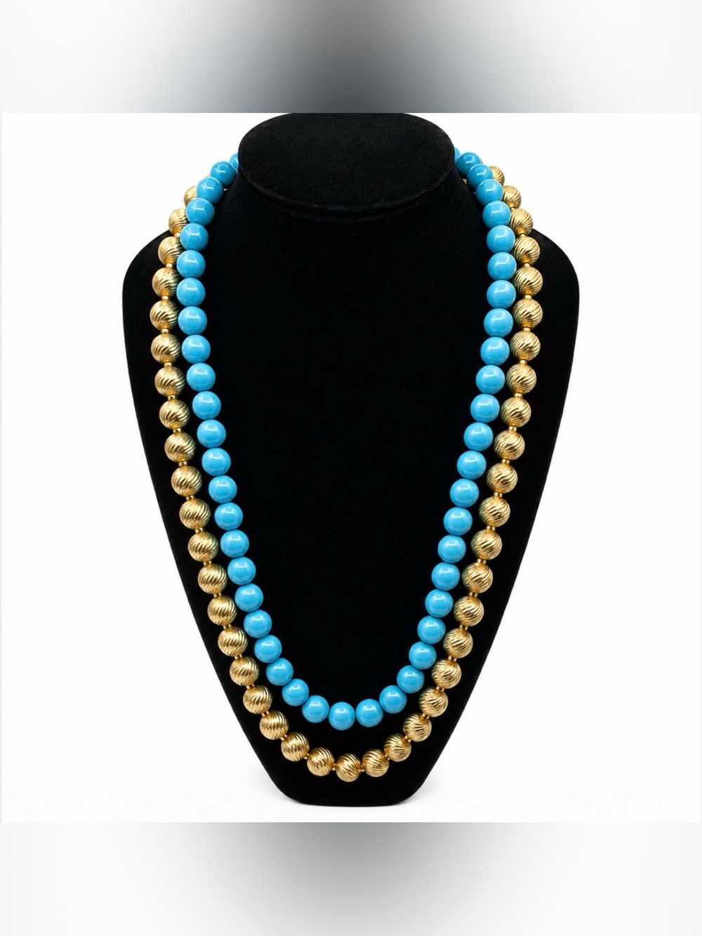 Coro Pegasus Turquoise and Burnished Gold Tone Double Strand Necklace Vintage